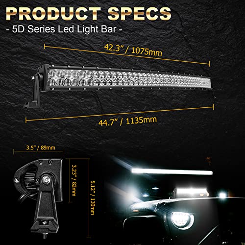 Auxbeam 42” LED Light Bar 240W LED Work Light Off Road Lights Spot Flood Combo Beam 80pcs3W Curved 5D Lens for Car SUV UTV ATV Pickup Truck with Wiring Harness by Auxbeam - Image 3