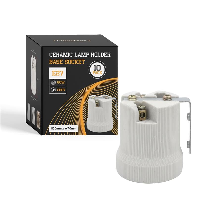E27 Ceramic Lamp Holders, White, 10PCS