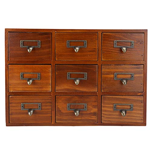 Organiseur de Bureau Vintage en Bois avec 9 Tiroirs, Armoire D'apothicaire, Boîte de Rangement pour Herbes, Meubles Vintage pour Médicaments – Bleu, pour...