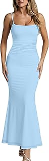Mokoru Women's Sexy Basic Bodycon Ruched Cocktail Party Long Dress