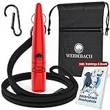 Weidebach® Hundepfeife mit lautem und gleichbleibendem Ton für Training mit Hund, genormte Frequenz, angenehmes Band und Mundstück, inkl. E-Book + Leckerlibeutel für gelungenes Rückruftraining, rot