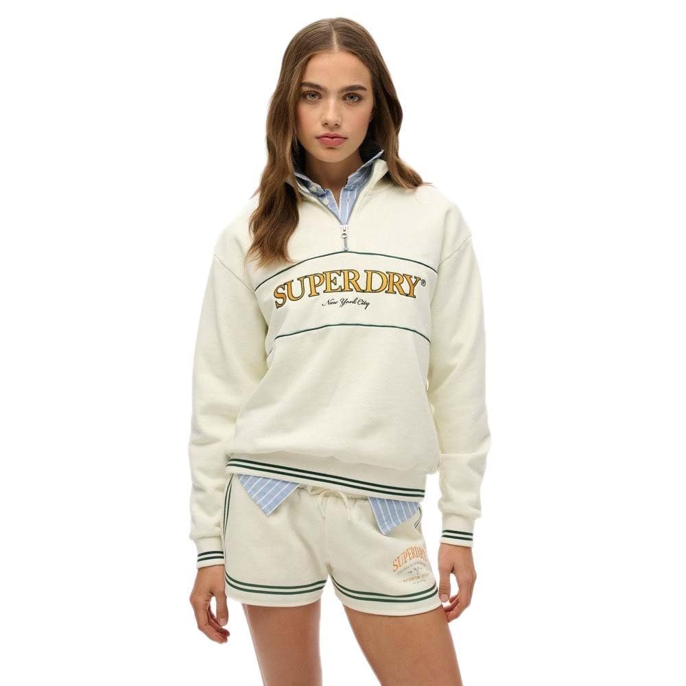 Superdry Women's Beige Country Club Loose Half Zip Sweatshirt Xl