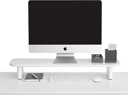 Miniatura 2 de Poppin Elevador para monitor de llaves, acabado pintado blanco, lacado y laminados de grano de madera duraderos, soporta hasta 60 libras, funciona