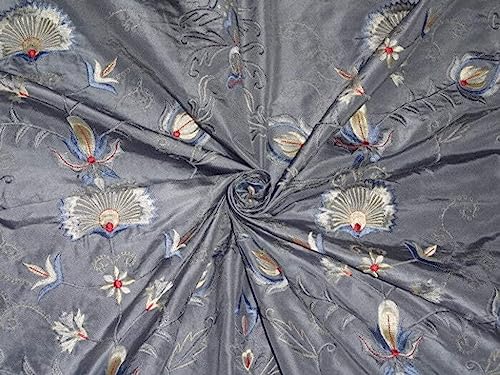 Tissu taffetas soie broderie florale anti pli pour robe volumineuse