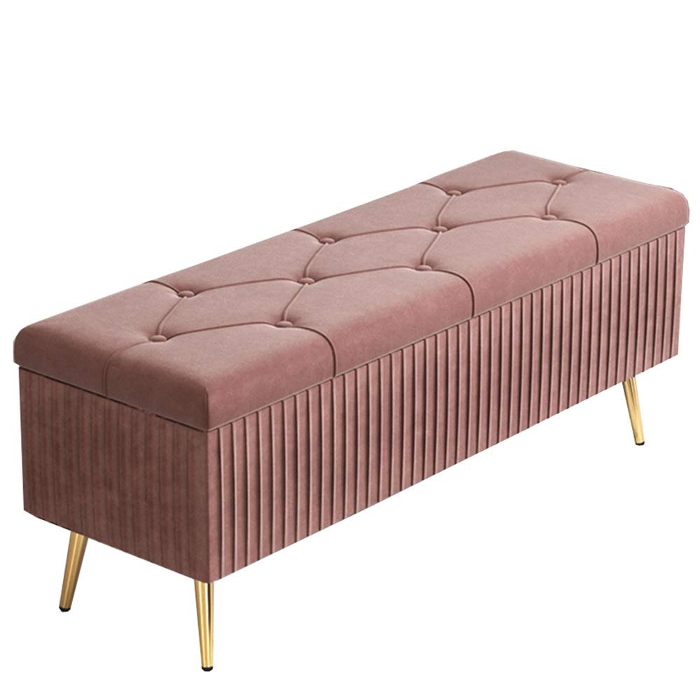 Banc rectangulaire en velours rose de qualité supérieure avec coffre