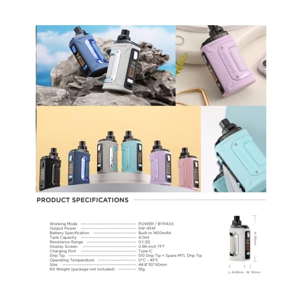 GEEKVAPE H45 Classic (Aegis Hero 3) Pod Kit 4ml Intégré 1400mah H45 Box Mod + GEEKVAPE B Series Coil (0.4ohm + 0.6ohm) E-Cigarette Vaporiser - Sans nicotine ni tabac