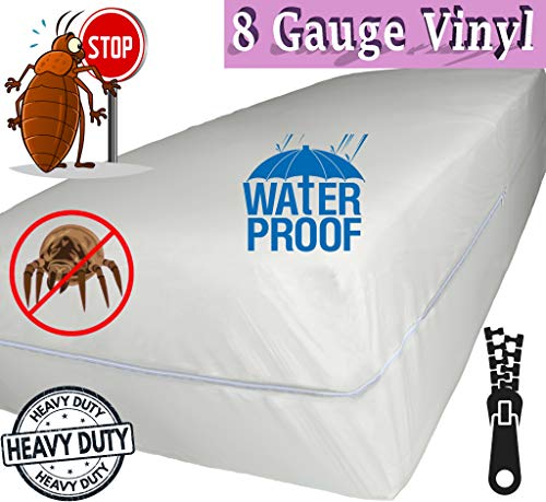v Superior Extra Heavy 8 Gauge Vinyl Mattress Protector Zippered Encasement Cover 100% Waterproof & Bed-Bug Proof Queen