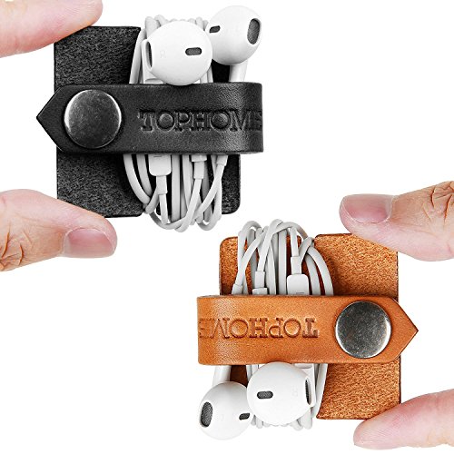 TOPHOME Cable de los Auriculares Bobinadora Cable Devanaderas Organizadores de Cable, ParaClips de Cable USB,Cable Winder Tidy Wrap Carrete,Negro+Amarillo