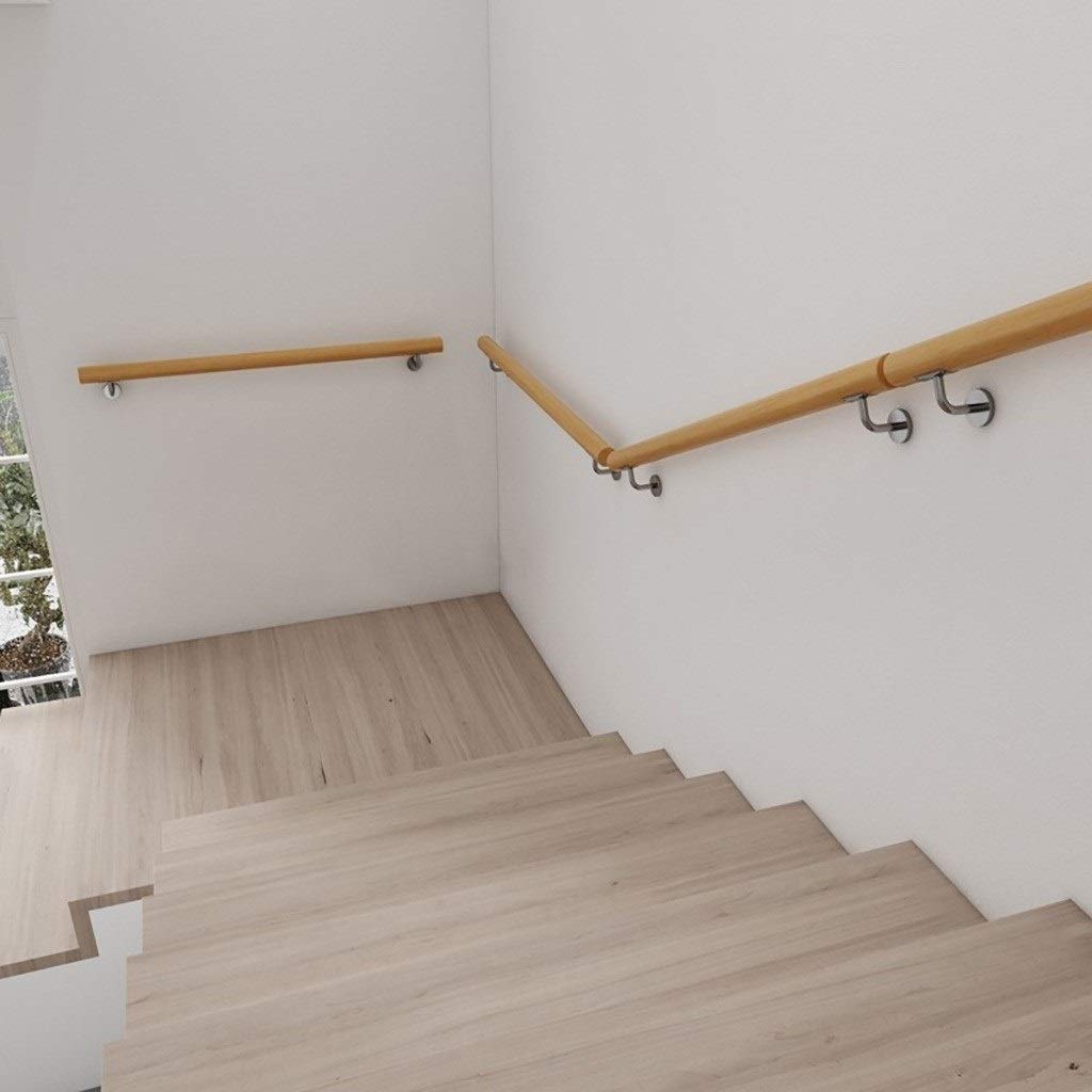 Pasamanos de Madera de 50～300 cm, Varillas de Soporte de Pasillo de Pasamanos Antideslizantes para Ancianos de Desván Interior, 2 Soportes de Acero Inoxidable (Tamaño : 100cm)