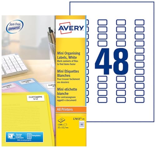 Étiquettes Avery 22 x 12,7 mm | Pochette de 1200 autocollants imprimables L7653-25