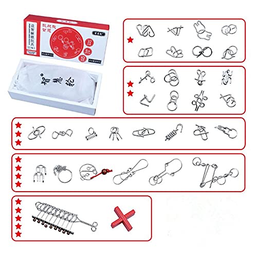 32 Brain Teasers Metal Wire IQ Puzzles,for Adult Children and Student Expanding Mind, Disentanglement Puzzle Unlock Interlock Toys