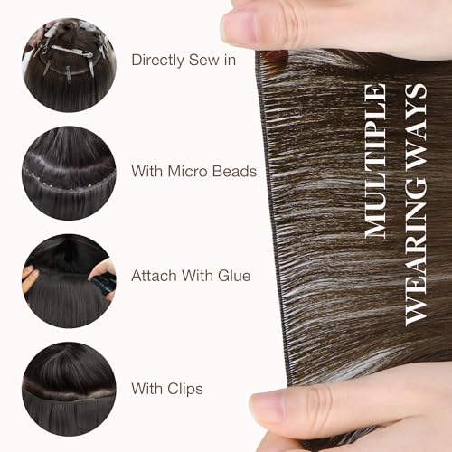 Image of GOO GOO Genius Human Hair Extensions, Sew In Remy Weft, 4A Chocolate Brown 14inch 80g, Hand Tied