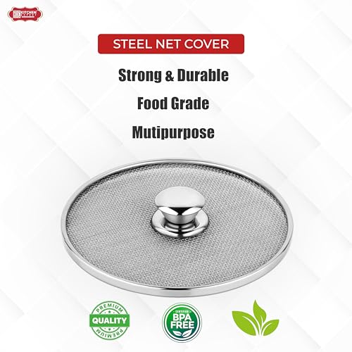 Image of Kitchen Expert Stainless Steel Small Net Lid Set | Set of 3 (9 CM) | Glass Lid /Jali | Net Covers With Knob | Cup /Mugs Lids | Steel Round Shape Net Coasters | Strong & Sturdy Handle | Steel Net Ciba