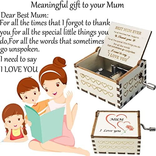 Wooden Music Box for Mum,Gift from Son or Daughter to Mom,Hand-Crank You Are My Sunshine Melody Wood Musical Box,Laser Engraved,Mechanism Antique Gift for Mum on Mothers Day,Christmas,Birthday