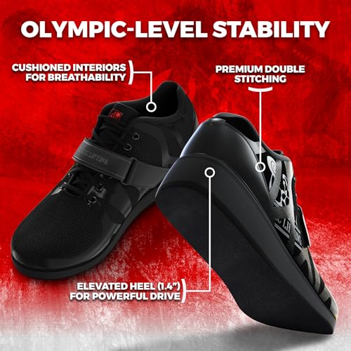 Nordic Lifting MEGIN Deadlift Shoes – Elevated Heel for Olympic Lifts, Squats & Powerlifts – Stable Weightlifting Shoes for Men & Women – 9.5 Men/11 Women Black - Thumbnail 3