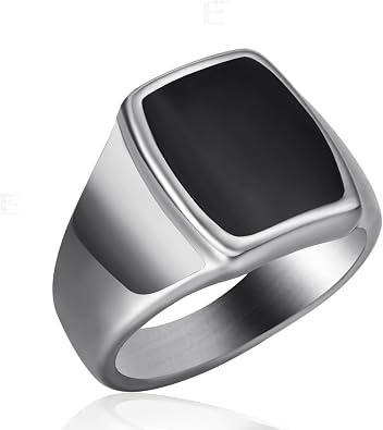 Signet Ring Solid Polished Stainless Steel Rings for Men Women Pinky Thumb Ring,Ideal Gift for Dad & Boyfriend,Silver Black