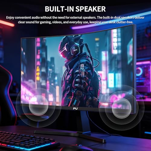 Image of PIJ 27 Inch Curved Gaming Monitor 250Hz, FHD 1080p PC Screen Built-in Speakers, 1800R Computer Monitor with FreeSync, DisplayPort, HDMI, Wall Mountable, Eye Care for Home Office & Gaming