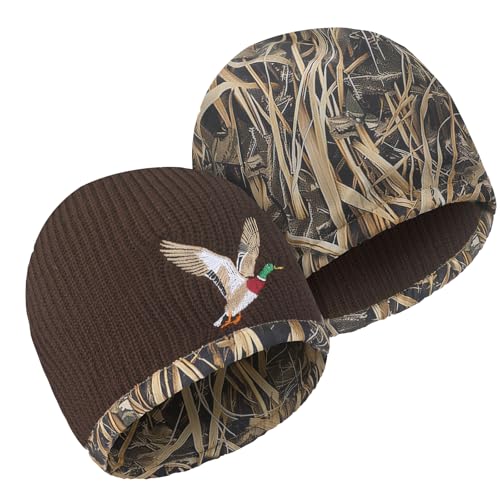 Skicuff 1 Pcs Reversible Camo Beanie for Men Waterproof Hunting Hat Warm Winter Windproof Cap for Cold Weather Ski Fishing (Duck)