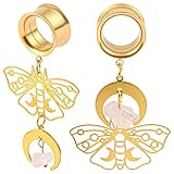 Vankula 2PCS Butterfly Natural Stone Hypoallergenic Stainless Steel 0g 2g Plugs Ear Gauges Tunnels P