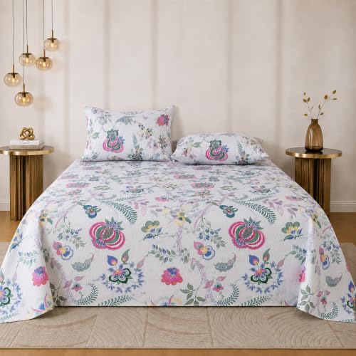 Image of RRC Floral Double Bedsheet with Pillow Cover, 90 x 100 Inches Printed Bed Sheet for Double Bed, Bedroom Bedding Set, Comfortable Bedsheet for Home Use, Pillow Cover Size 17 x 27 Inches