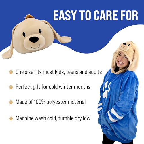 Image of Wearable Blanket Hoodie, Dougie Dog, 2-in-1 Oversized Hoodie Blanket Pillow, Long Sleeve Sweatshirt Pocket, Cozy Gift for Men and Women
