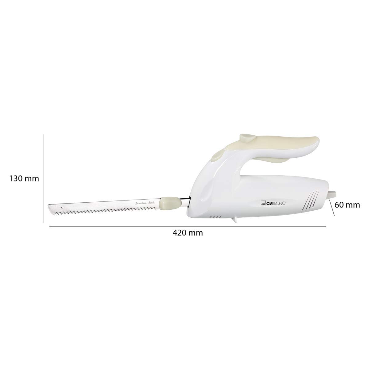 Clatronic Couteau électrique Couteau électrique | Lame en acier inoxydable | Inoxydable et lavable au lave-vaisselle | Moteur puissant de 150 W | Couteau de cuisine électrique | EM 3062