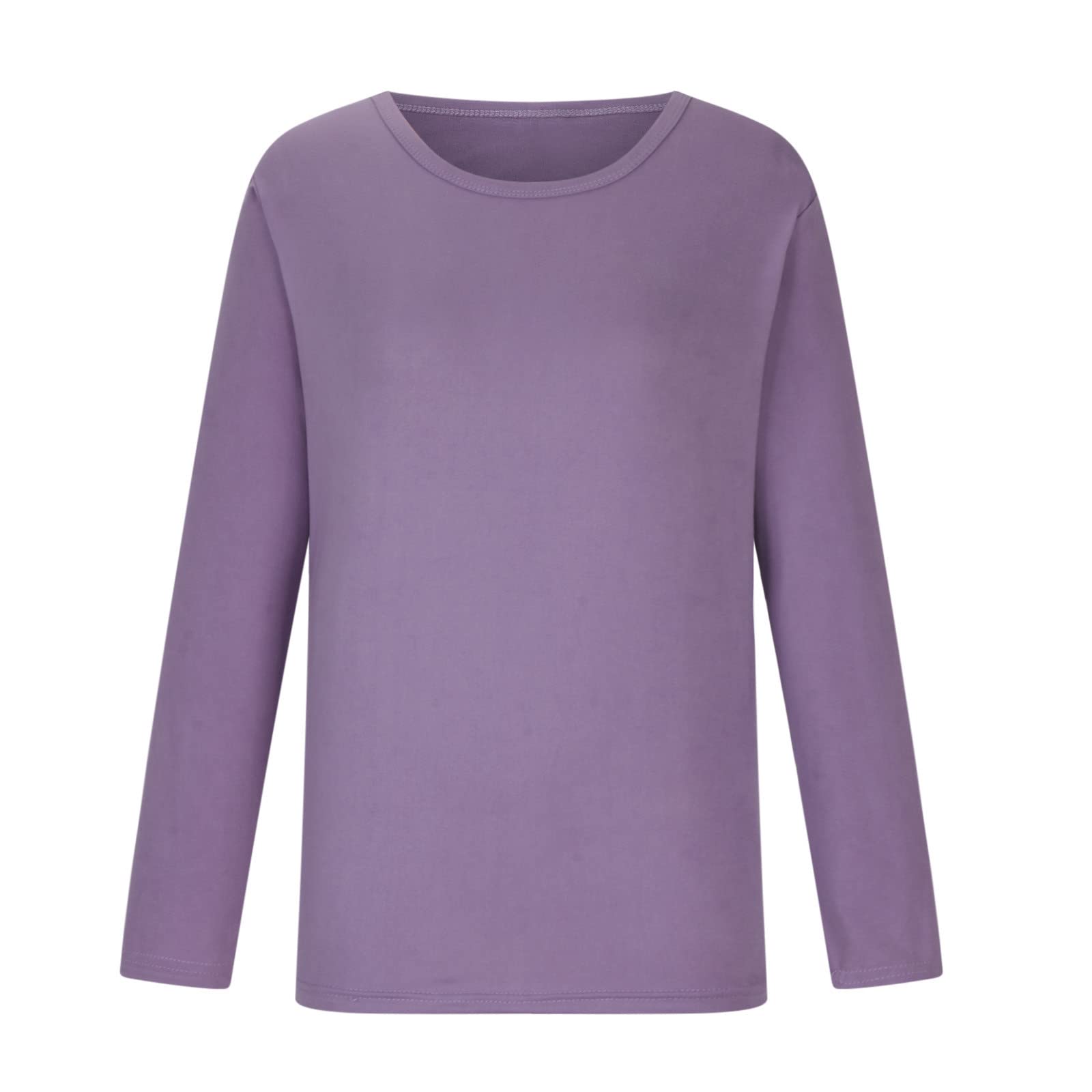 Fitted Long Sleeve Base Layer for Womens Round Neck Slim Fit Stretch Undershirts Lightweight Soft Basic Pullovers Purple