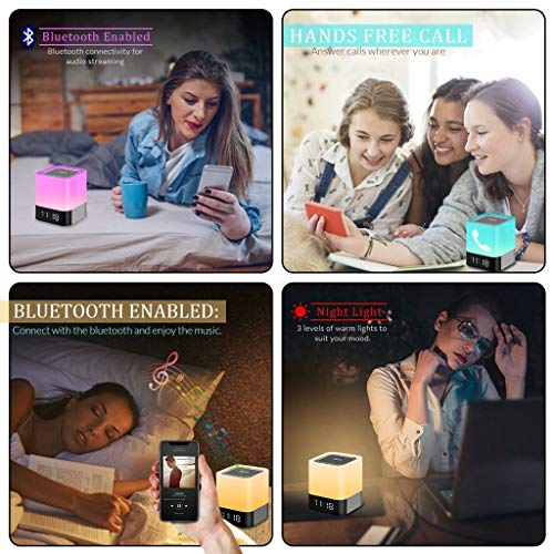 Ysd Night Light, Touch Sensor Bedside Lamp With Bluetooth Speaker, Warm Light And Color Changing Table Lamp, 4000Mah Battery & 12/24H Digital Calendar Alarm Clock, Gift For Kids Friends Party #TOP4
