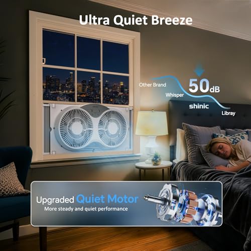 Image of shinic Window Fan, 2026 Updated Quiet Window Exhaust Fan. Reversible Airflow, 9 inch Blades, Full Remote Control, 3 Functions 3 Speeds. Adjustable Width 23.8 inch-37 inch, for Bathroom & Kitchen, ETL Certified