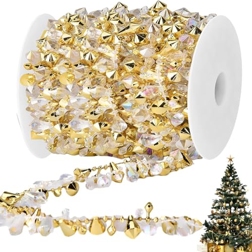 Christmas Tree Decorations Christmas Decorations 5M Crystal Garland Twist Bead String for Party Decoration Wedding DIY Craft (Gold and Clear)