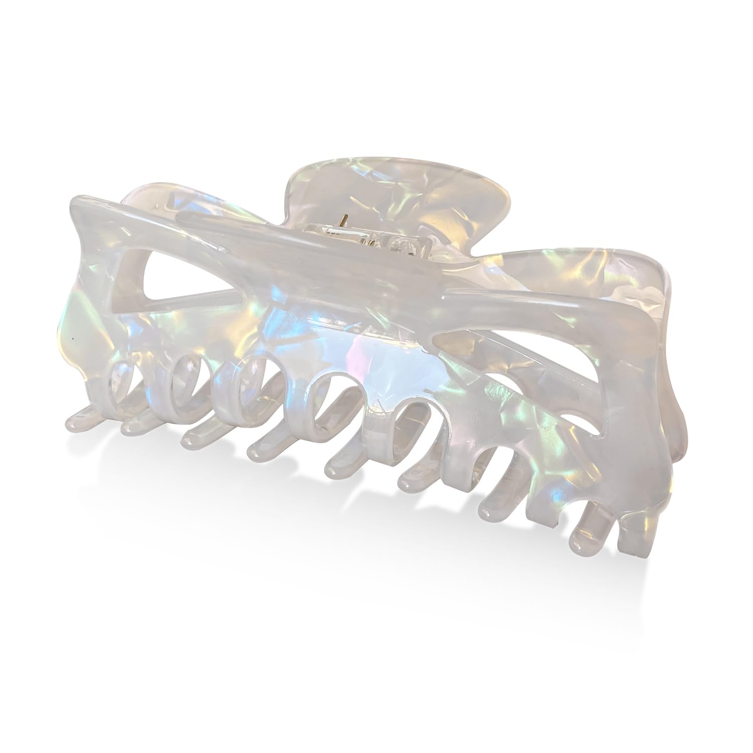 Large blue acetic acid hair clip claw clamp teeth non-slip easy to grip, suitable for long and thick hair girls cute hair clip (white)