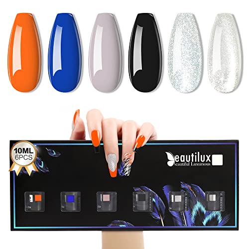 Beautilux semi-permanenter Lack 6-teiliges Gel-Nagellack-Set Trocknen UV / LED Semi-permanenter Lack tränken Gel-Nagellack Lang anhaltender Lack Nail-Art-Gel-Polier-Set Ongle Gel10mlx6 (YT-19) Cover