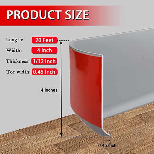 Vinyl Wall Base Baseboard Molding Trim 4" Flexible Self Adhesive Rubber Wall Base Moulding Trim Peel and Stick Design, 4 Inch x 20 Feet, Gray by FONUNO - Image 6