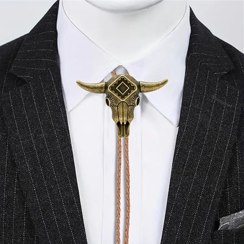 Image of Jeilwiy Bolo Tie for Men Western Cowboy Tie Necklace Gold Bolo Tie Leather Necktie Halloween Tie Accessories for Women