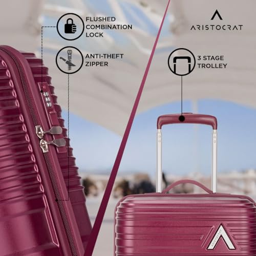 Image of Aristocrat Lineo Set of 2 Trolley Bag 55 & 65cm | S+M | Hard Luggage | 8-Wheel Suitcase for Travel | Combination Lock with Anti-Theft Zipper | Polycarbonate | 3 Years International Warranty (Maroon)