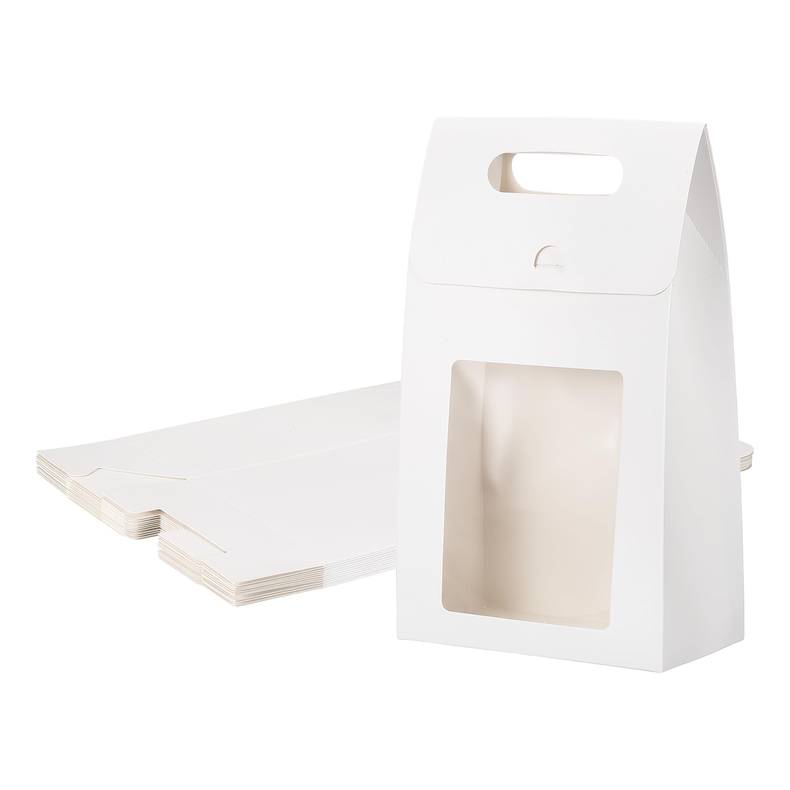 PATIKIL Kraft Paper Bags with Window (15.5 x 8.5 x 26cm, White) (12Pcs) Stand Up Gift Bags with Handles, Suit for - Party Favor/Wedding/Bridal Shower/Festivals/Gift Packing