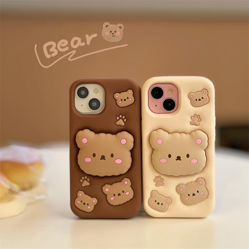 Image of COVERLY for iPhone 17 Teddy Bear 3D Cartoon Case,Full Protective Cotton Bear Love Graphic Animal Back Case with Holder Cute Soft Silicone Stylish Fashion Fun Aesthetic Cover for Apple iPhone 17