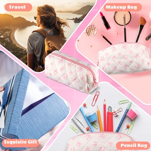 Image of Sherr Coquette Bow Pencil Case Pink Bow Cute Pencil Pouch Soft Cotton Storage Bag Aesthetic Pattern Gift Makeup Pouch Cosmetic Bag for Women