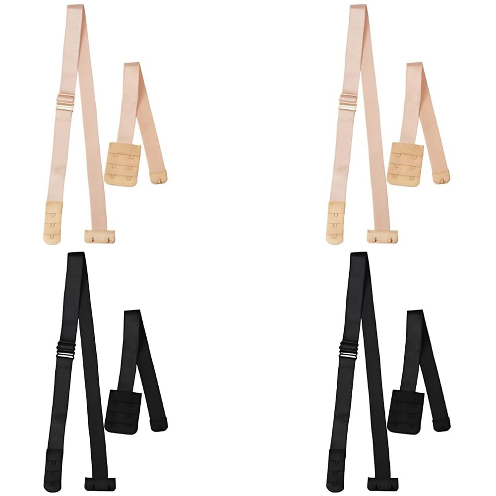 Premjcroy Women's Beige/Black 4 Pair Low Back Bra Converter 2 Hooks Adjustable Backless Bra Extender For Backless Strapless Dress Low-Back Bras (Black/)