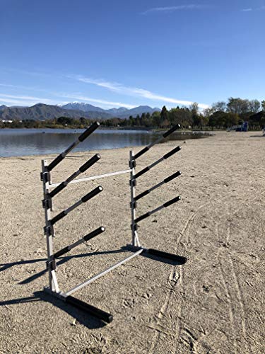 SPAREHAND Freestanding 4+1 Tier Paddle Board Storage Rack - TL-401B Freestanding SUP Organizer with Adjustable Cradle Arms - Tool-Free Assembly – Suitable for Indoor & Outdoor Display – Pebble Silver - Thumbnail 4