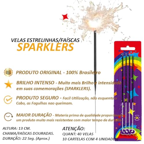 40 Velas Estrelinha Aniversario Estrelar Faísca Dourada Palito Casamento Bolo