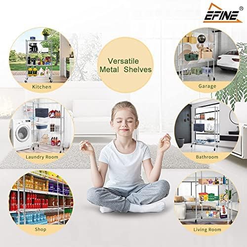 Miniatura 4 de Estantería de metal con 4 estantes sobre ruedas, juego de 4 estantes ajustables para libros, estantes resistentes para garaje, cocina, despensa (30