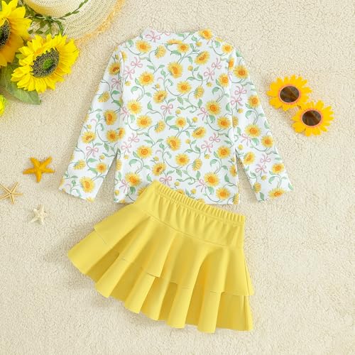 Image of Girls Rash Guard Swimsuit Set UPF 50+ Long Sleeve Two Piece Swimwear Half Zip with Skirt Bottom for Kids 3-10Y