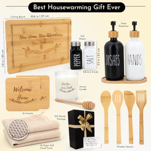 Happy Banana House Warming Gifts New Home – Home Essentials for New Home Gift Set Includes Scented Candle, Bamboo Cutting Board, Soap Set, Towels, Salt and Pepper Shaker – Luxury New House Must Haves - Image 3