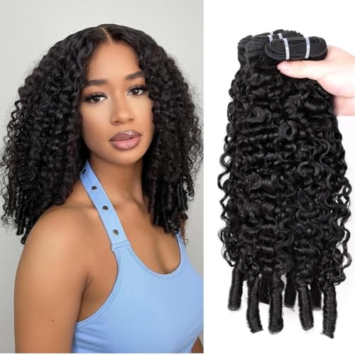 Tissage Rapide Bundles Cheveux Brésiliens Vierges 12A (3C4A) - 100% Non Traités Burmese Curly Human Hair Bundles Boucles Naturelles & Spirale aux Pointes 16 18 20 Pouces - Noir Naturel pour Dames
