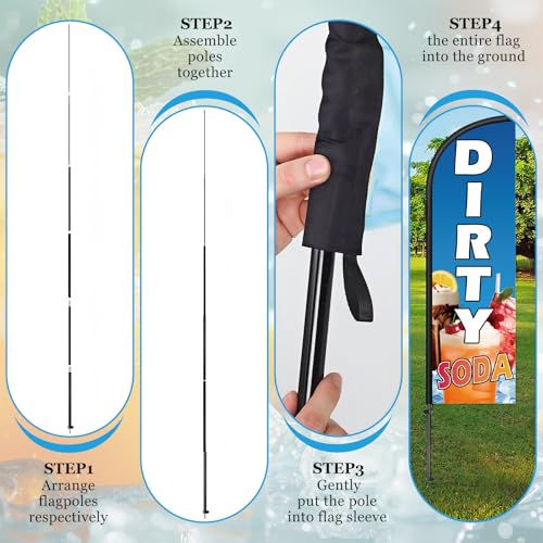 Image of Remagr 2 Pack Dirty Soda Feather Flag 7 ft Advertising Swooper Flag Sign Windless Dirty Soda Banner with Pole Kit and Ground Stake for Businesses Storefronts Retailers Shops Food Trucks Events