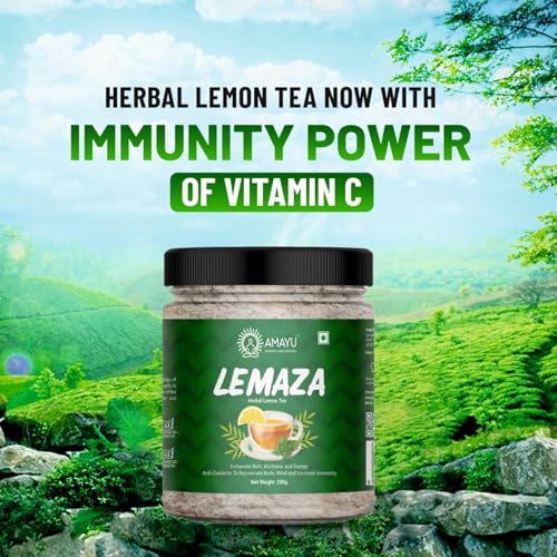 Image of AMAYU LEMAZA Herbal Lemon Green Tea Powder with Stevia | Weight Loss & No Added Sugar Lemon, Cardamom, Cloves, Ginger, Herbs, Spices, Tulsi, Assorted Green Tea Mason Jar (200 g)