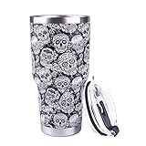 Coffee Ice Cup Double Wall Travel Tumbler Sugar Skull Stainless Steel Vacuum Insulated Durable...