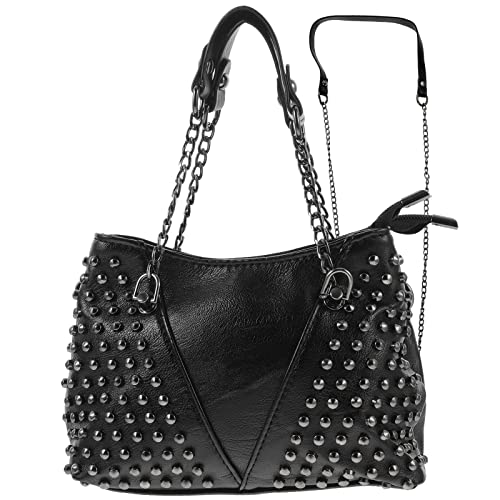 Studded Shoulder Bag for Women Leather Punk Style Rock Rivet Crossbody Bag Handbag with Chain Wallet Purse for Girls