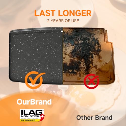 Image of Cleansnap Everyday Electric Griddle, 20 inch Nonstick Grill with Foldable Anti-Mess Shield, 1700W Fast Heating, ILAG Ultimate Coating, Dishwasher-Safe Removable Plate, Midnight Black